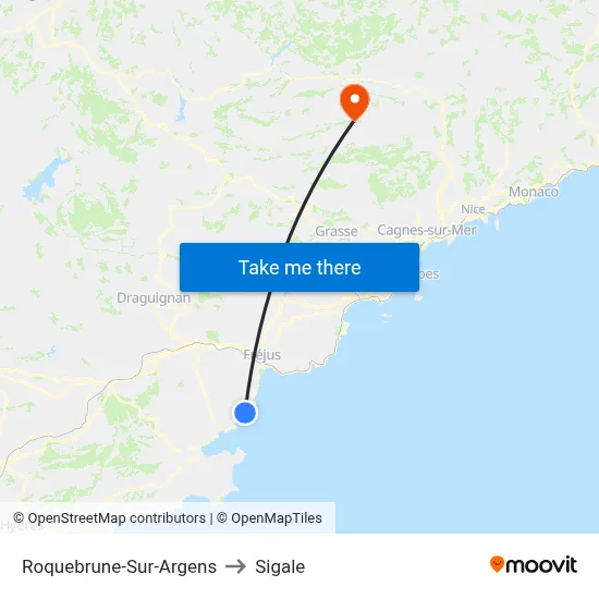 Roquebrune-Sur-Argens to Sigale map