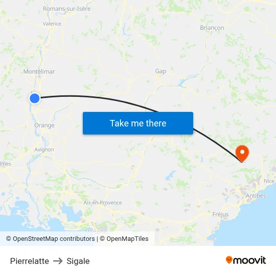 Pierrelatte to Sigale map