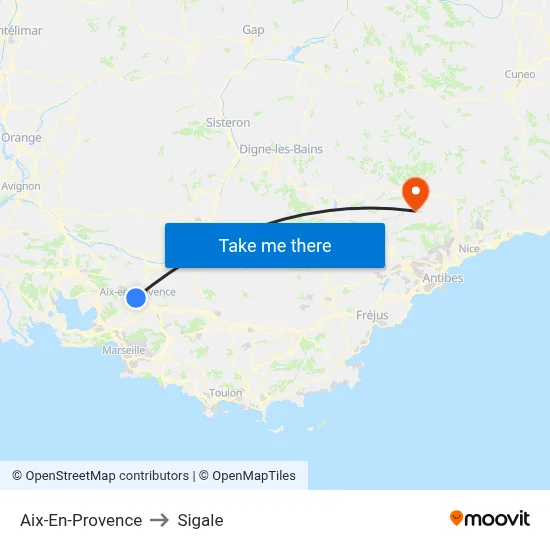 Aix-En-Provence to Sigale map