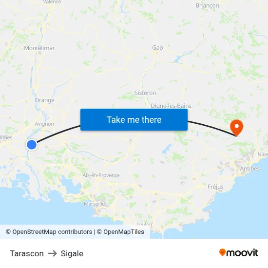 Tarascon to Sigale map