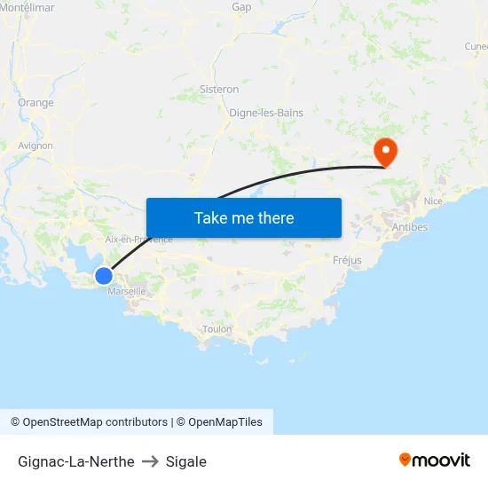 Gignac-La-Nerthe to Sigale map