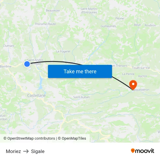 Moriez to Sigale map