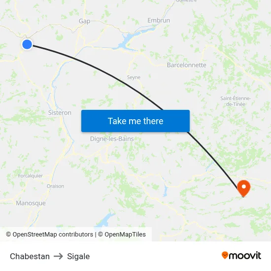 Chabestan to Sigale map