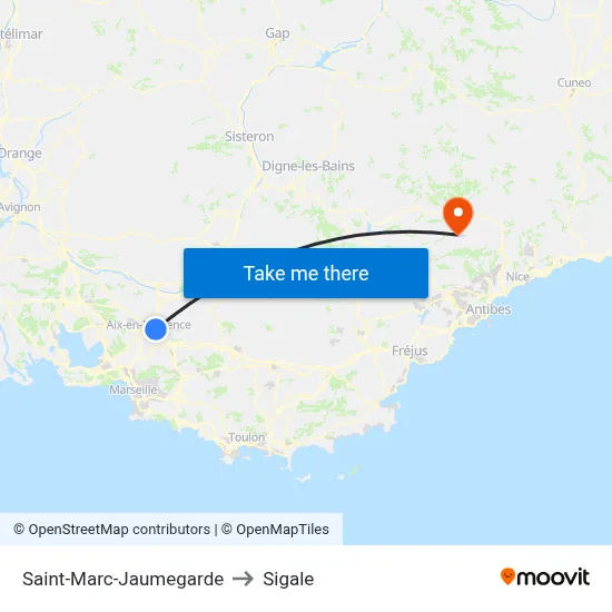 Saint-Marc-Jaumegarde to Sigale map