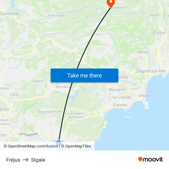 Fréjus to Sigale map