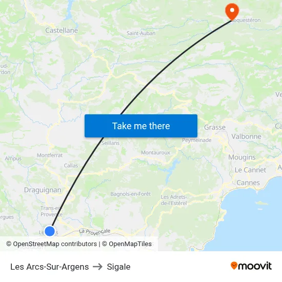 Les Arcs-Sur-Argens to Sigale map