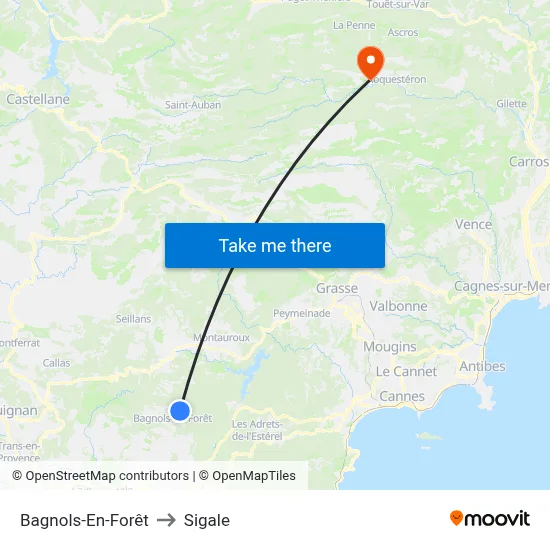 Bagnols-En-Forêt to Sigale map