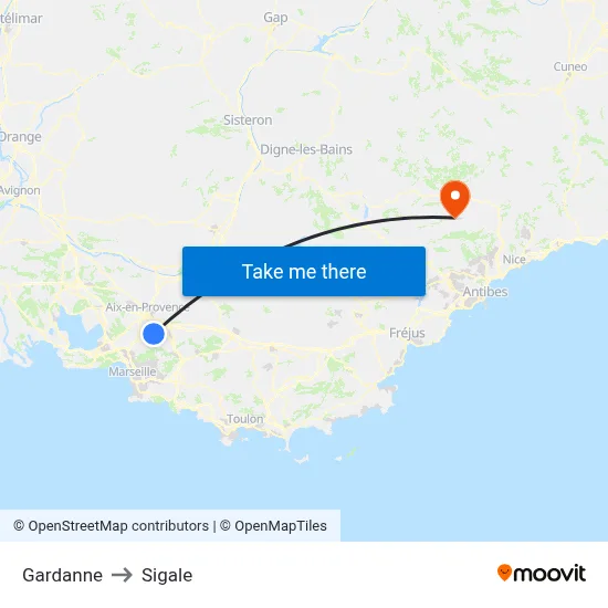 Gardanne to Sigale map