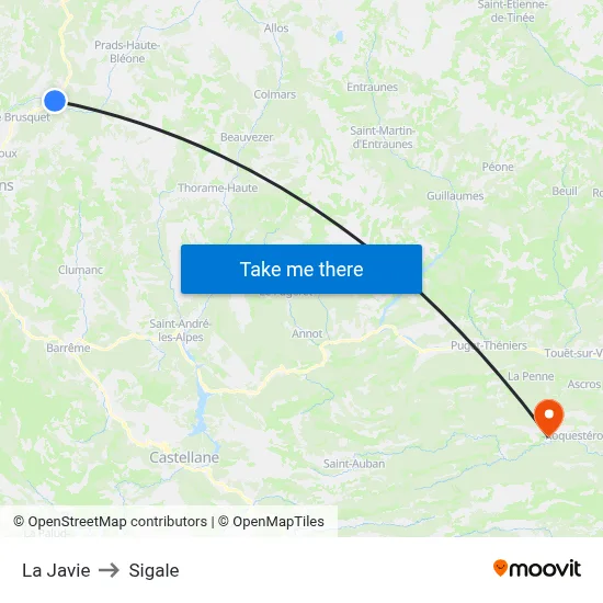 La Javie to Sigale map