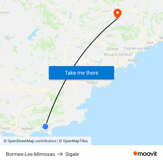 Bormes-Les-Mimosas to Sigale map