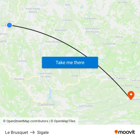 Le Brusquet to Sigale map