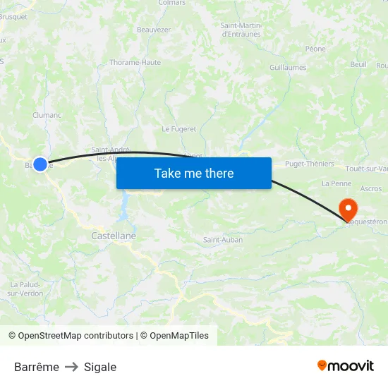 Barrême to Sigale map