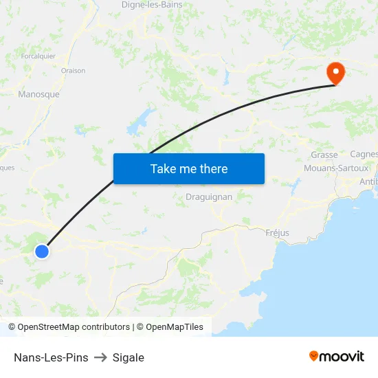 Nans-Les-Pins to Sigale map