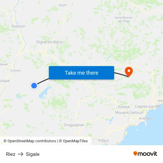 Riez to Sigale map