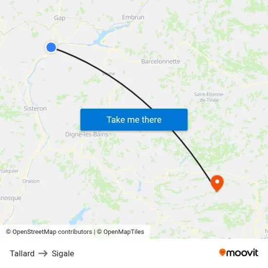 Tallard to Sigale map
