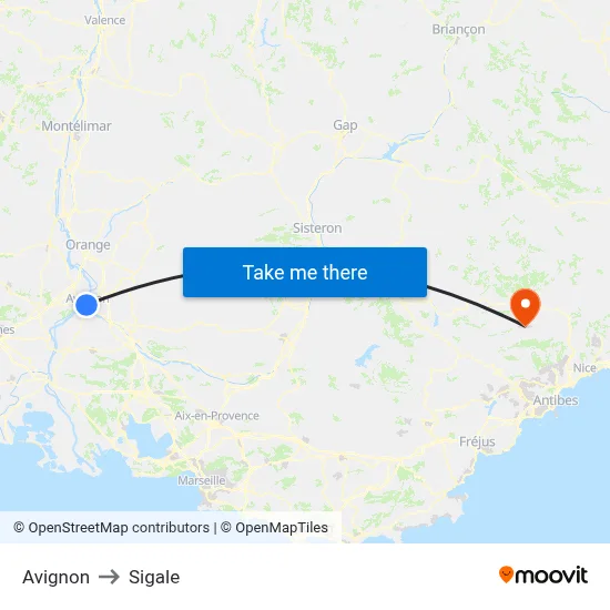 Avignon to Sigale map