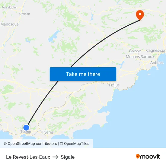 Le Revest-Les-Eaux to Sigale map