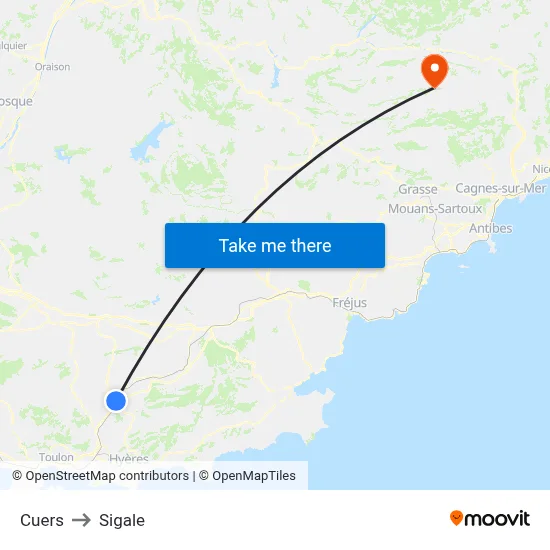 Cuers to Sigale map