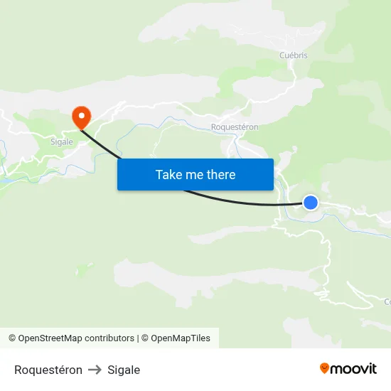 Roquestéron to Sigale map