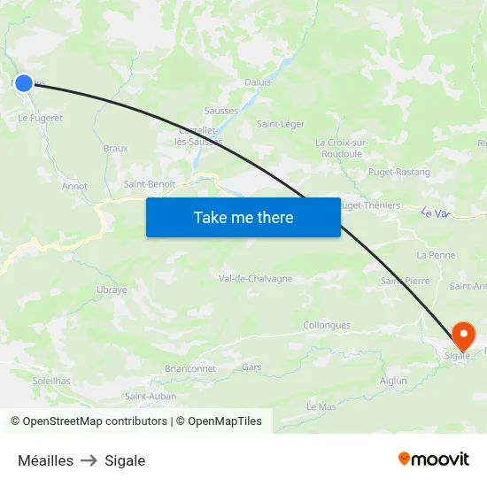 Méailles to Sigale map