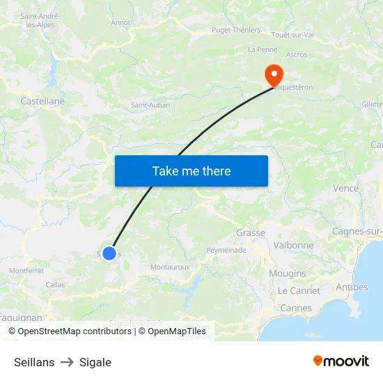 Seillans to Sigale map
