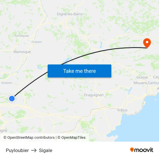Puyloubier to Sigale map