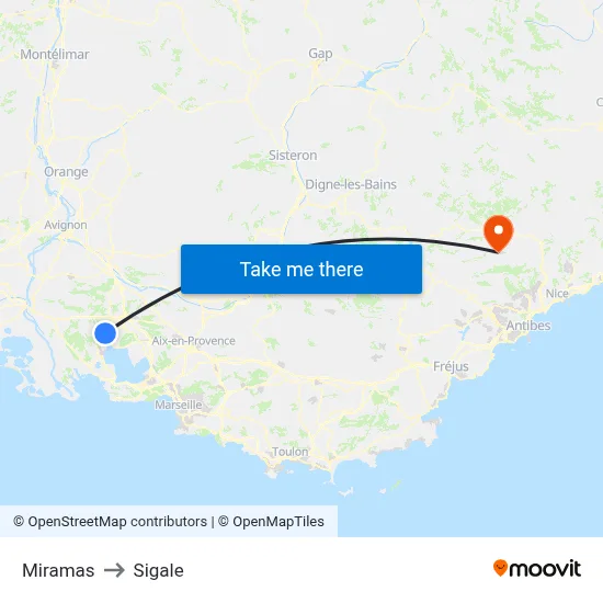 Miramas to Sigale map