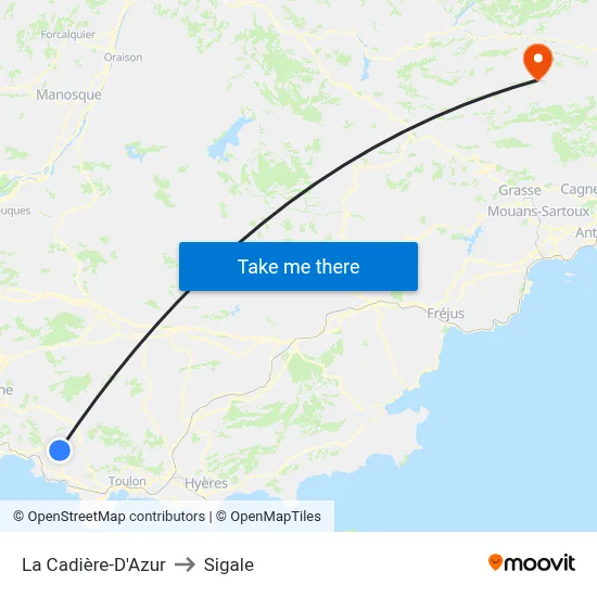 La Cadière-D'Azur to Sigale map