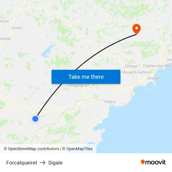 Forcalqueiret to Sigale map