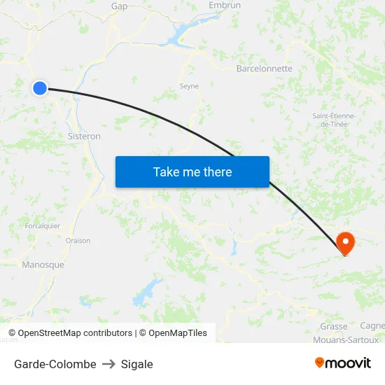 Garde-Colombe to Sigale map