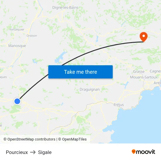 Pourcieux to Sigale map