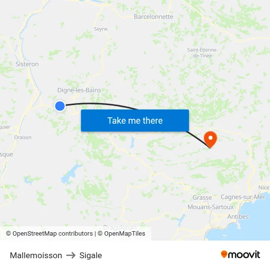 Mallemoisson to Sigale map
