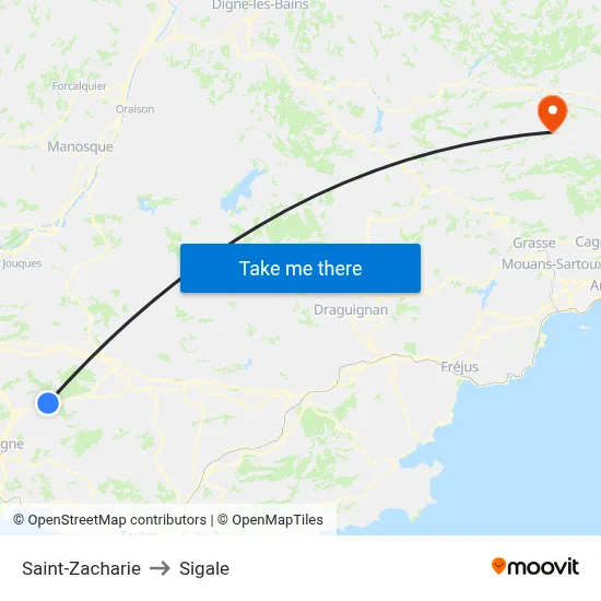 Saint-Zacharie to Sigale map