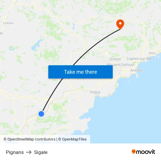 Pignans to Sigale map