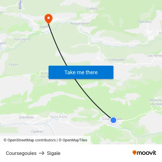 Coursegoules to Sigale map