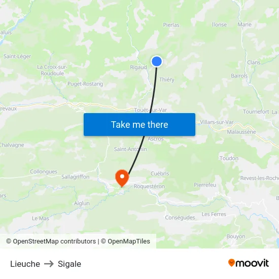 Lieuche to Sigale map