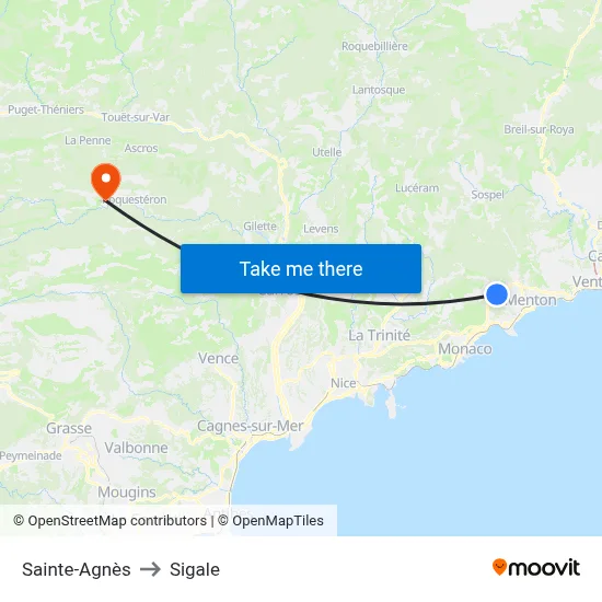 Sainte-Agnès to Sigale map