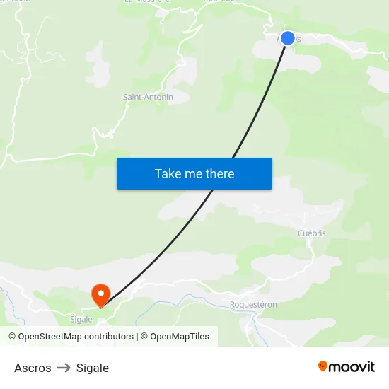 Ascros to Sigale map