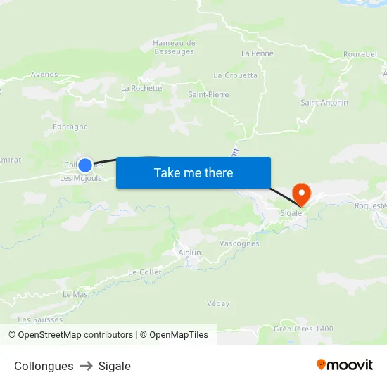 Collongues to Sigale map