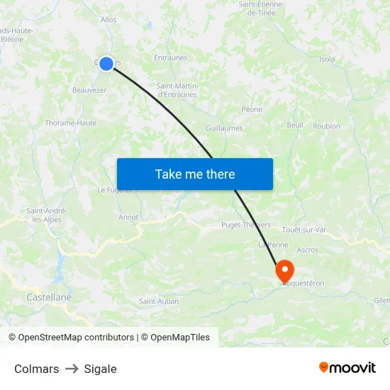 Colmars to Sigale map