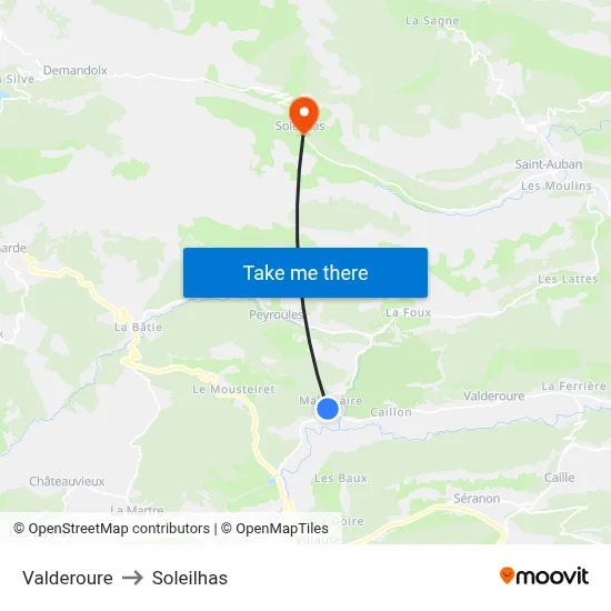 Valderoure to Soleilhas map