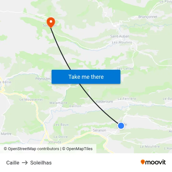 Caille to Soleilhas map
