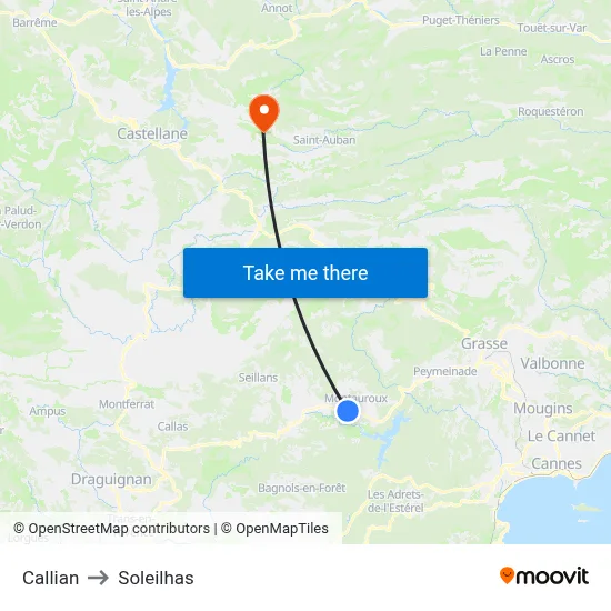 Callian to Soleilhas map