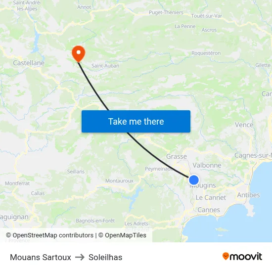 Mouans Sartoux to Soleilhas map