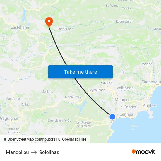 Mandelieu to Soleilhas map