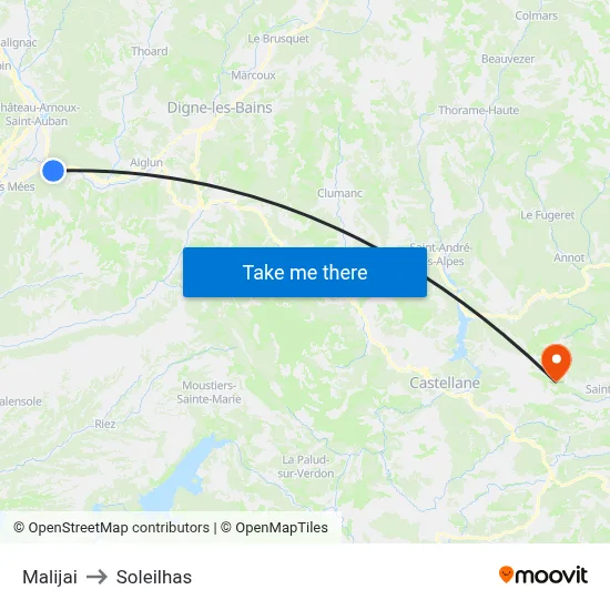 Malijai to Soleilhas map