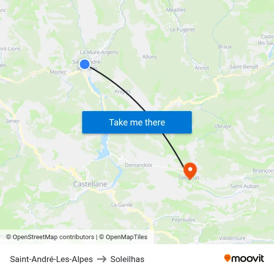 Saint-André-Les-Alpes to Soleilhas map