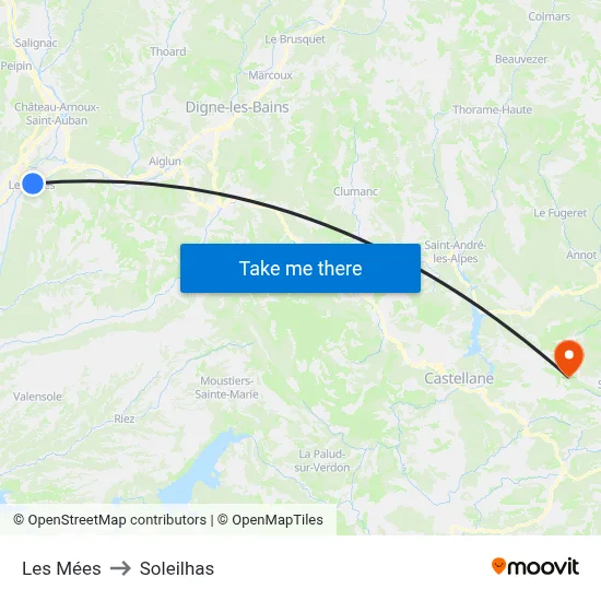 Les Mées to Soleilhas map