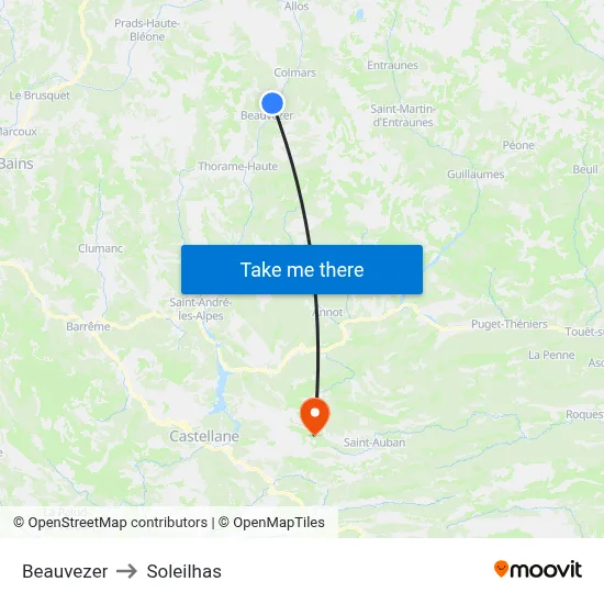 Beauvezer to Soleilhas map