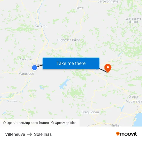 Villeneuve to Soleilhas map